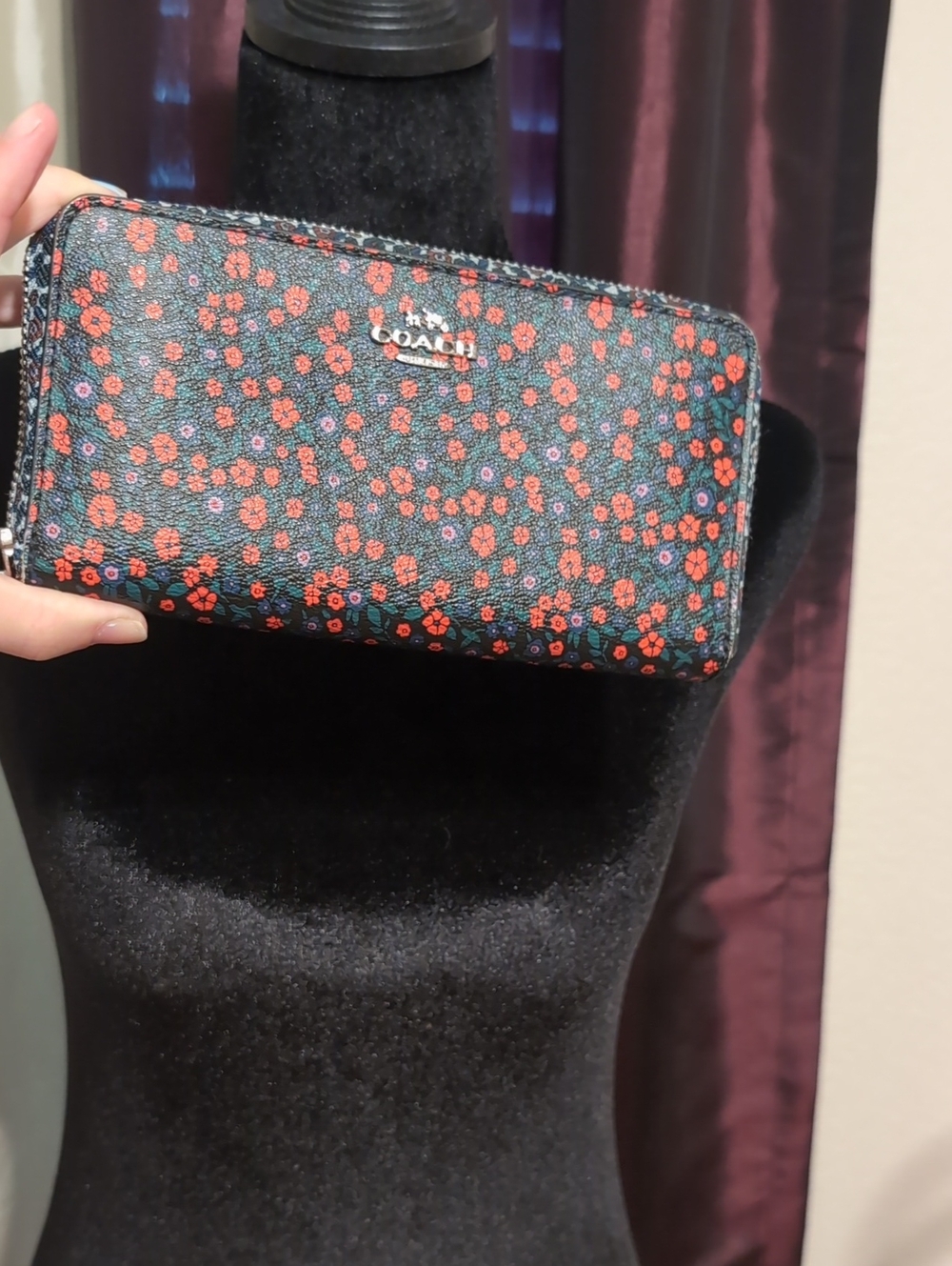 Coach Wallet with Red Floral Print